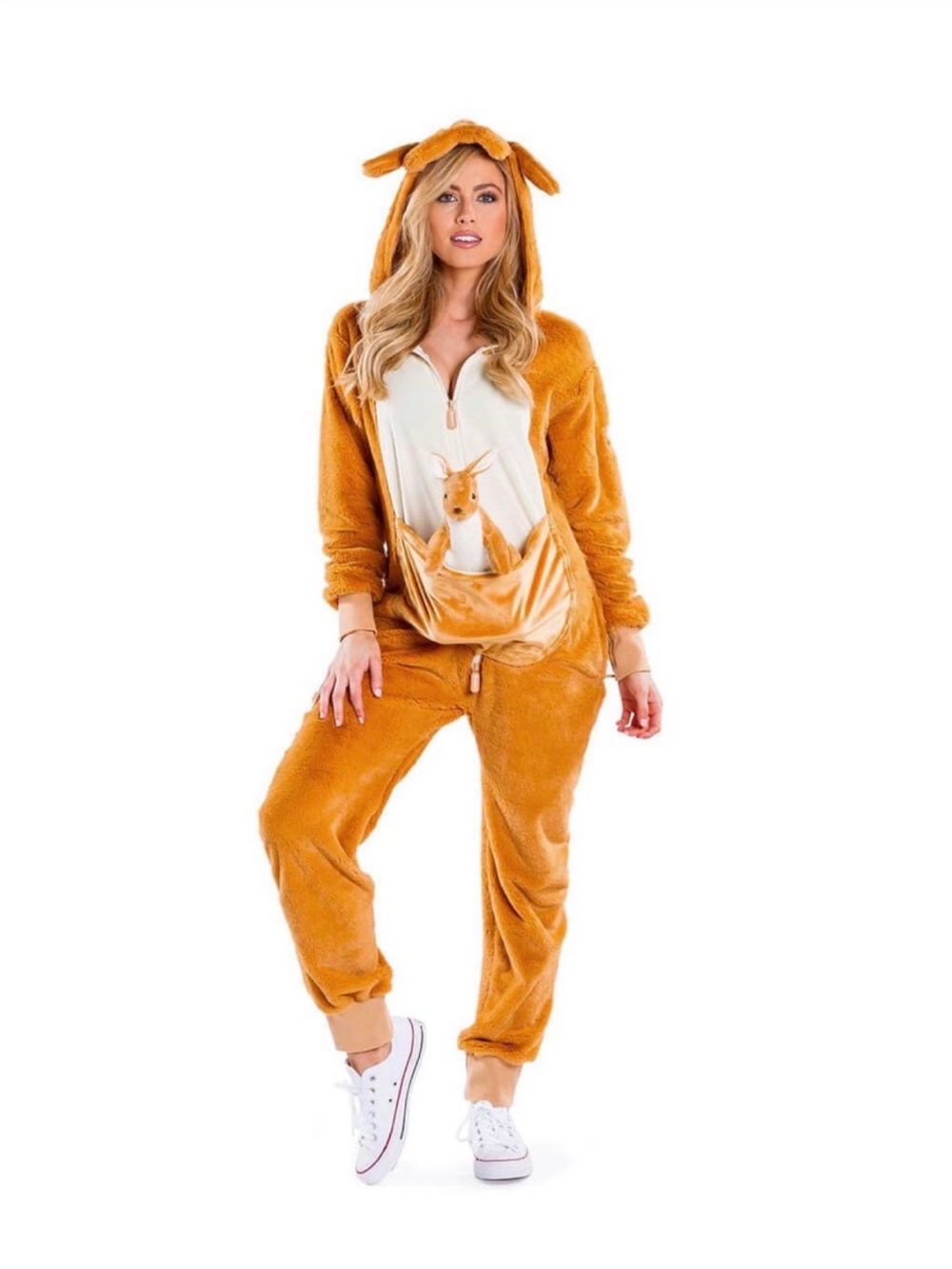 Tipsy Elves Women's Kangaroo Onesie - Brown and Cream